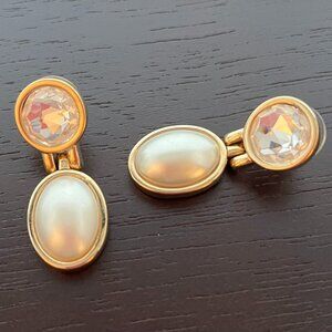 Swarovski Pearl and Crystal gold dangle earrings - vintage 80s